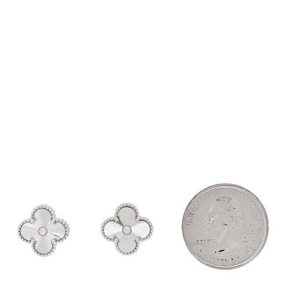 Van Cleef & Arpels 18K White Gold Guilloche Vintage Alhambra Earrings 2 of 5