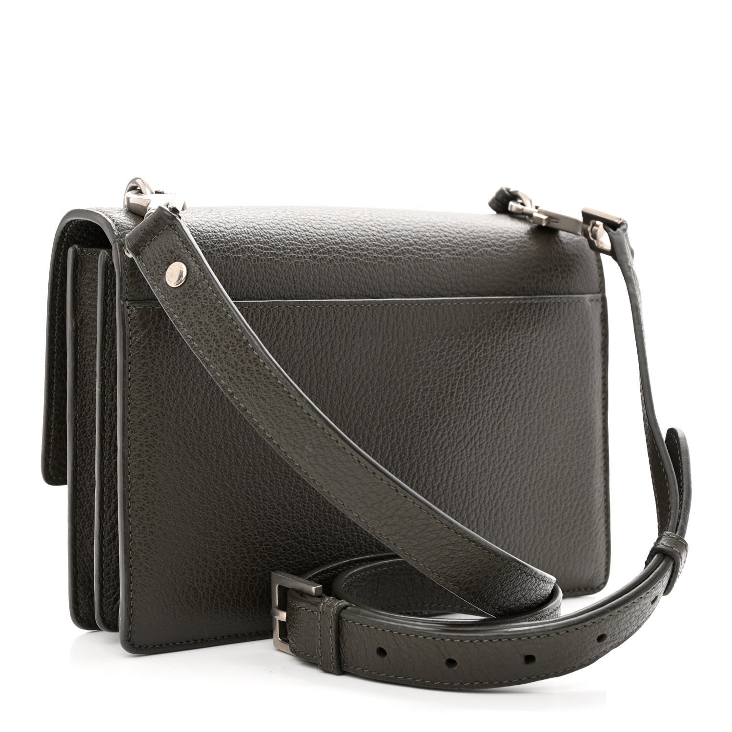 Saint Laurent Grained Calfskin Medium Monogram Sunset Satchel Dark Green 3 of 10