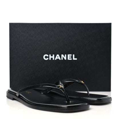 Chanel Goatskin CC Times Square Thong Sandals 39 Black 10 of 10