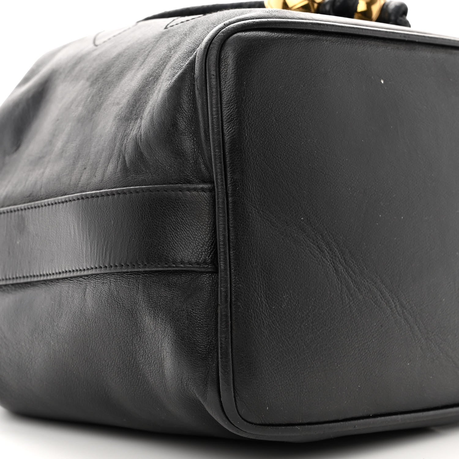 Chanel Lambskin CC Stitched Drawstring Bucket Bag Black 8 of 12