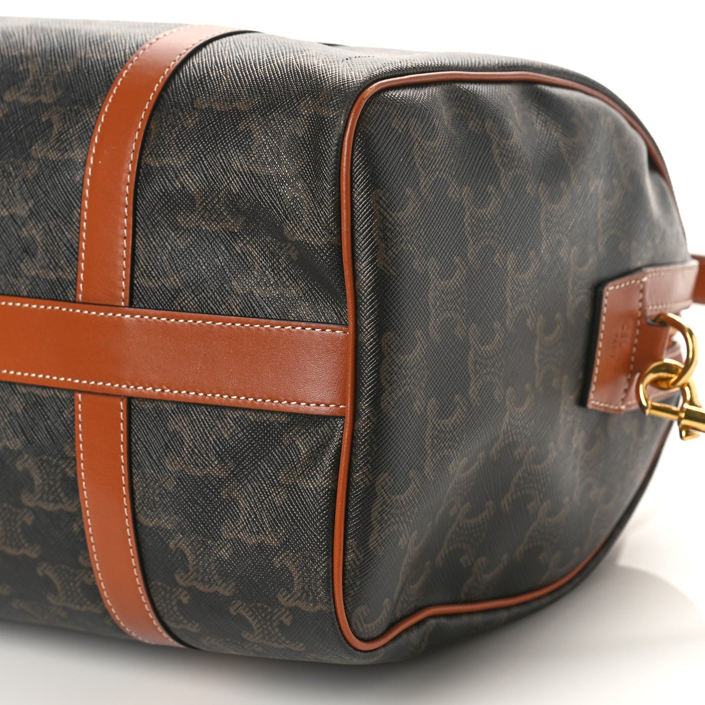 Triomphe Canvas Calfskin Boston Bag Tan