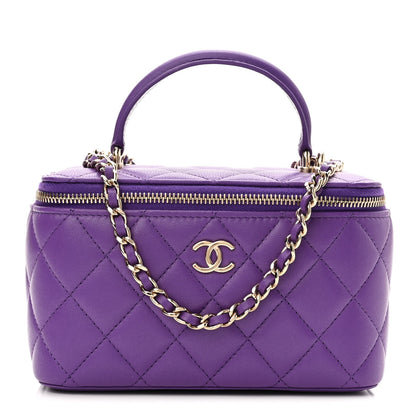 Chanel Lambskin Quilted Small Top Handle Vanity Case With Chain Purple 1 of 11