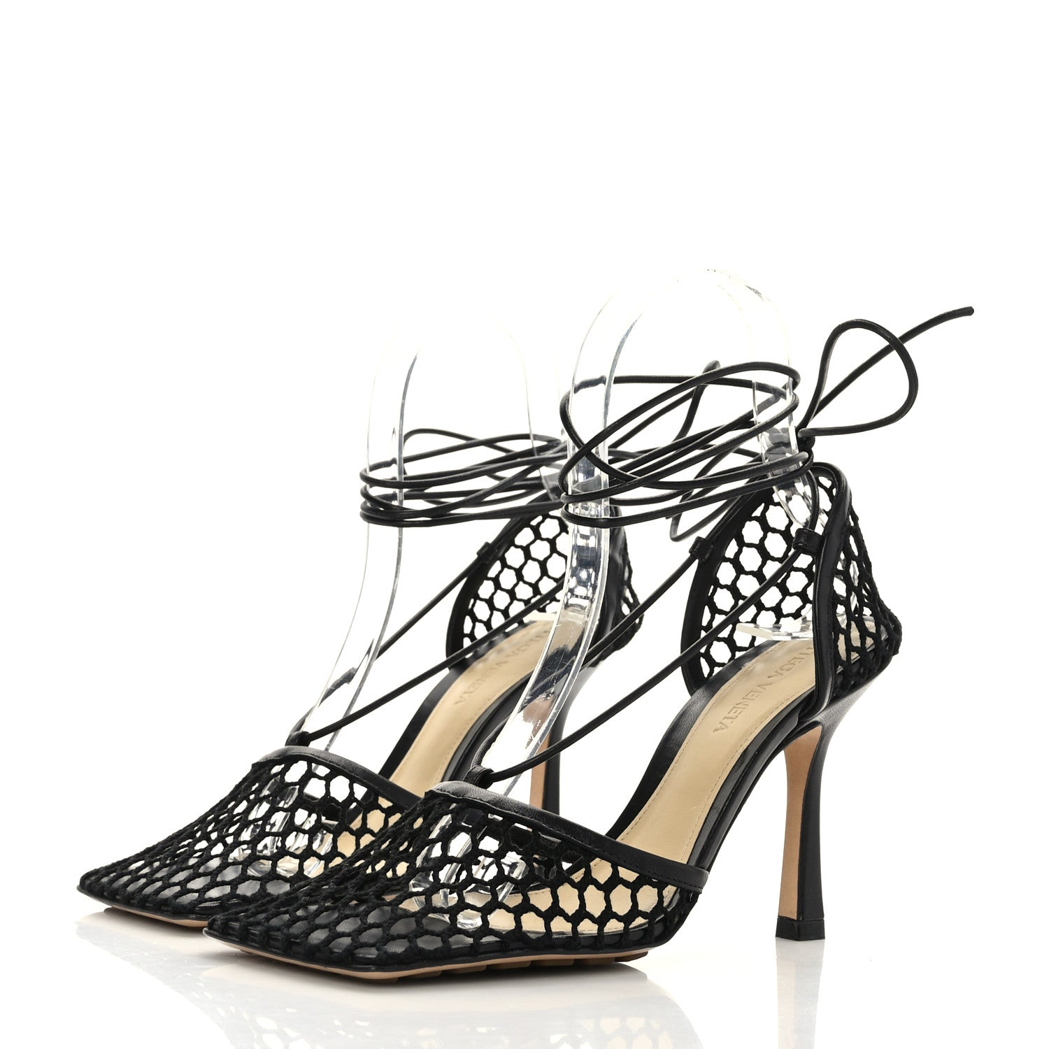 Bottega Veneta Mesh Nappa Stretch Ankle Tie Sandals 36 Black 3 of 7