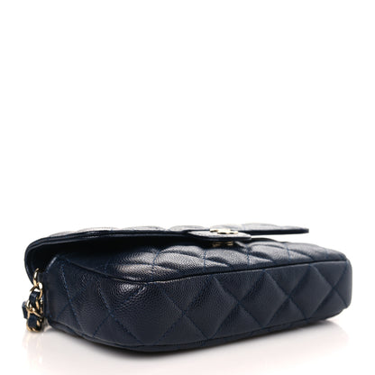 Chanel Caviar Quilted Flap Phone Holder With Chain Navy 4 of 12