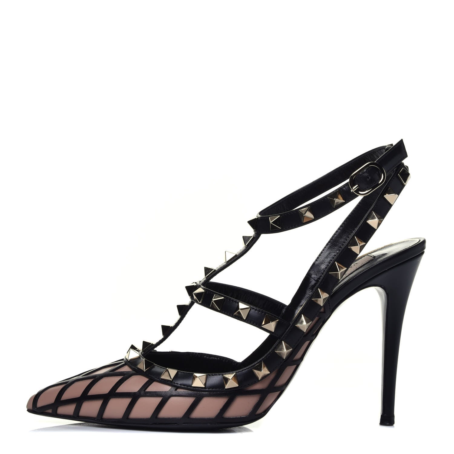 Valentino Garavani Calfskin Nappa Boudoir Rockstud Ankle Strap 100mm Pumps 38 Rose Cannelle Black 1 of 9