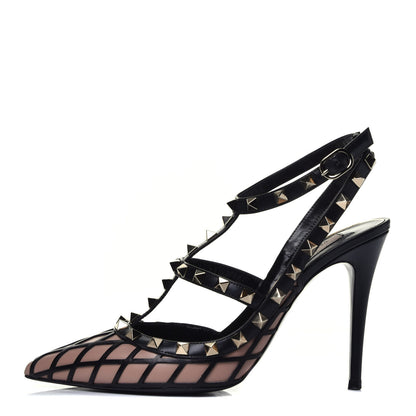 Valentino Garavani Calfskin Nappa Boudoir Rockstud Ankle Strap 100mm Pumps 38 Rose Cannelle Black 1 of 9