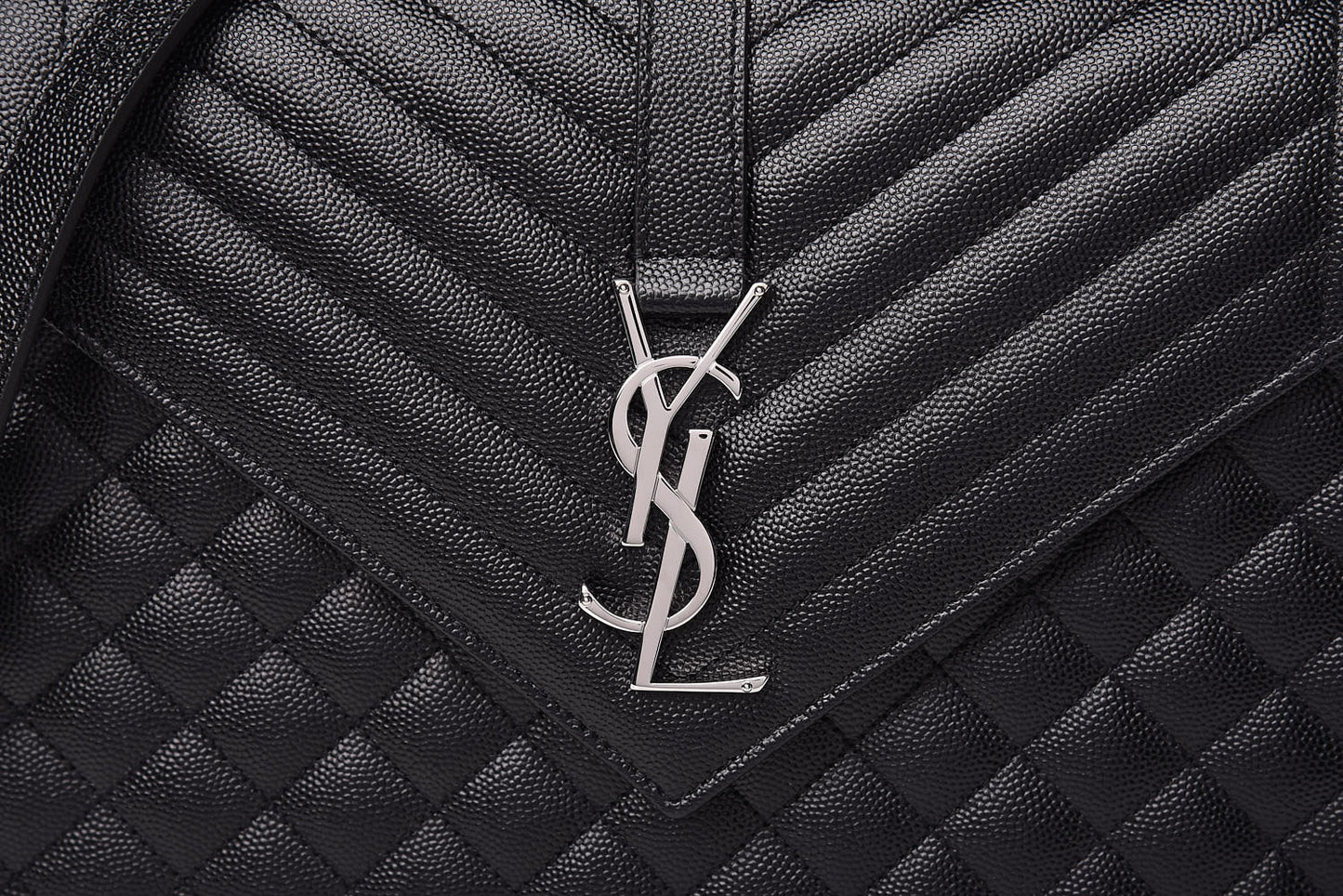 Grain De Poudre Textured Mixed Matelasse Large Triquilt Monogram Satchel Black