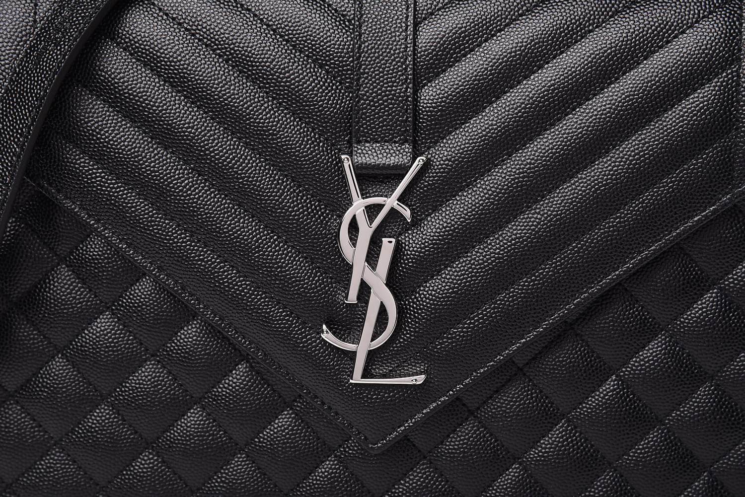 Saint Laurent Grain De Poudre Textured Mixed Matelasse Large Triquilt Monogram Satchel Black 10 of 11