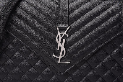 Saint Laurent Grain De Poudre Textured Mixed Matelasse Large Triquilt Monogram Satchel Black 10 of 11