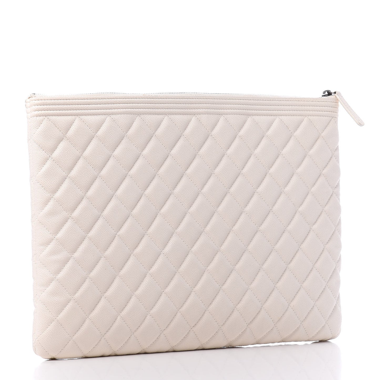 Caviar Quilted Large Boy Cosmetic Case White