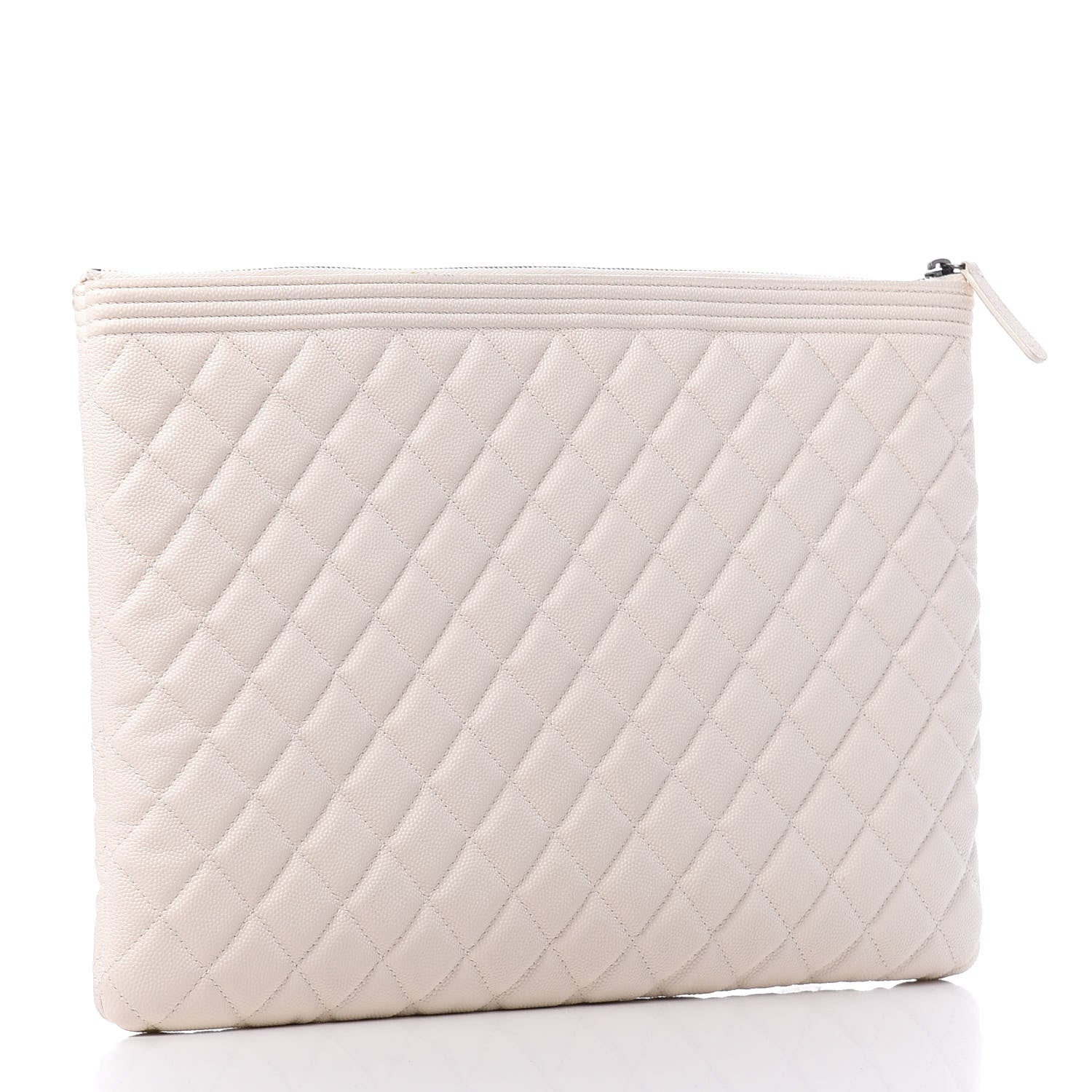Chanel Caviar Quilted Large Boy Cosmetic Case White 2 of 10