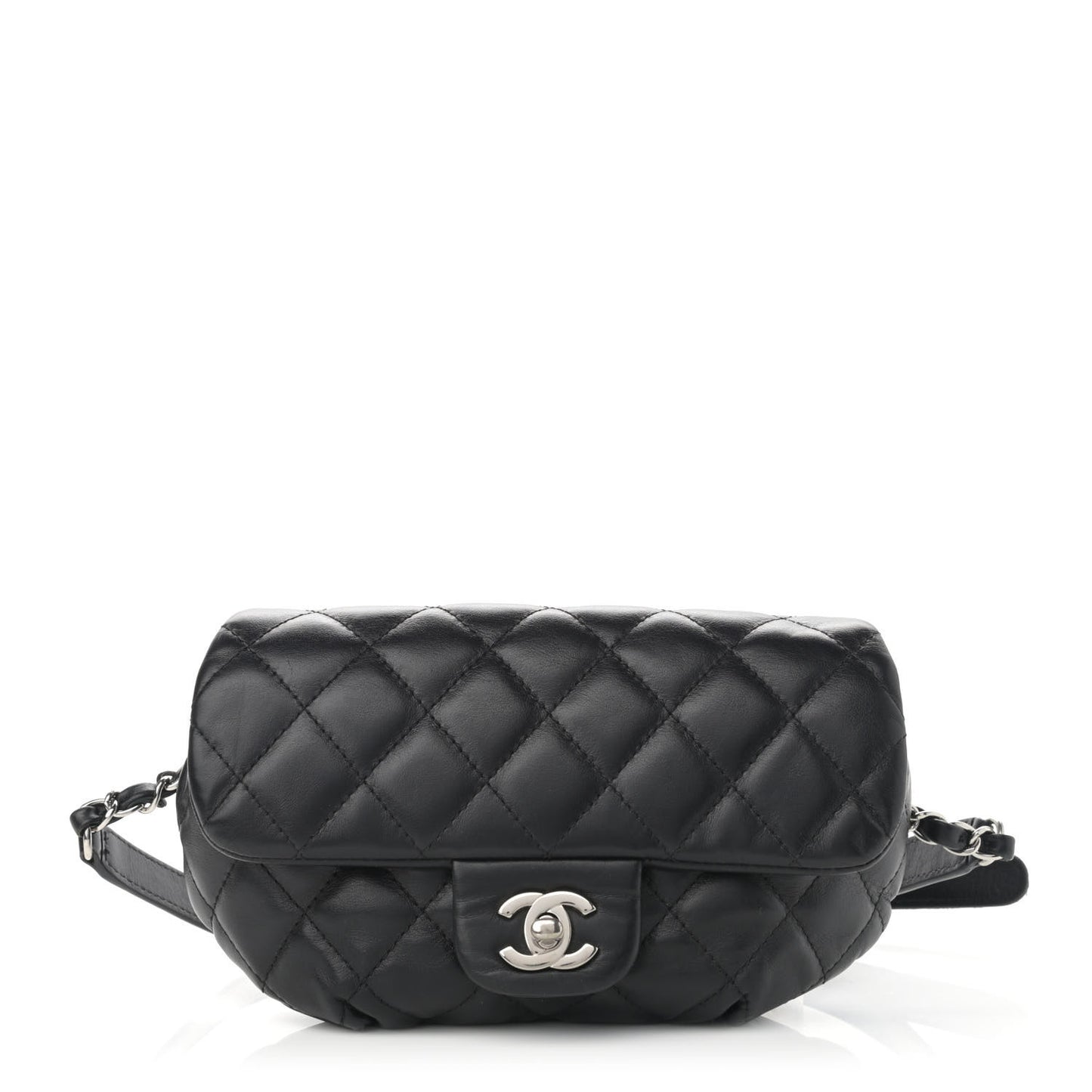 Calfskin Quilted CC Uniform Flap Belt Bag Black