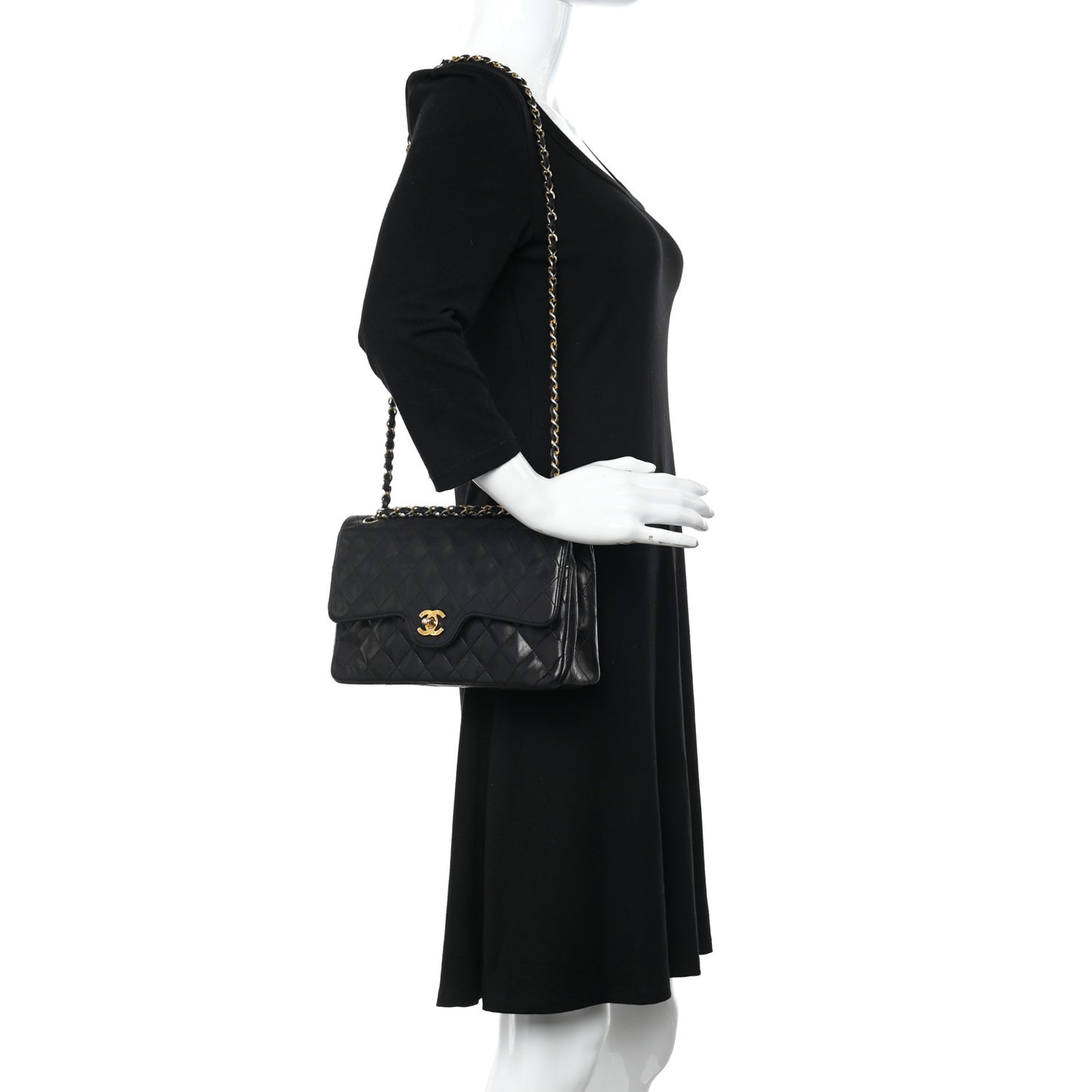 Lambskin Quilted Medium Double Flap Black