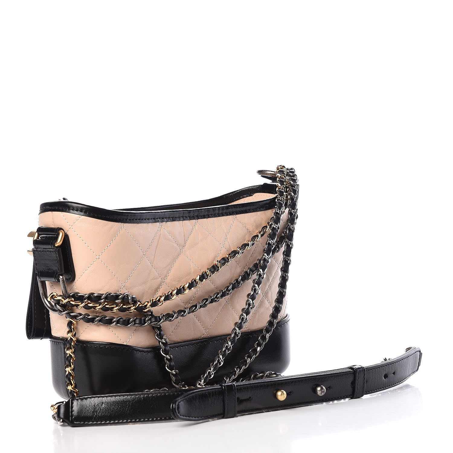 Chanel Aged Calfskin Quilted Small Gabrielle Hobo Beige Black 3 of 12