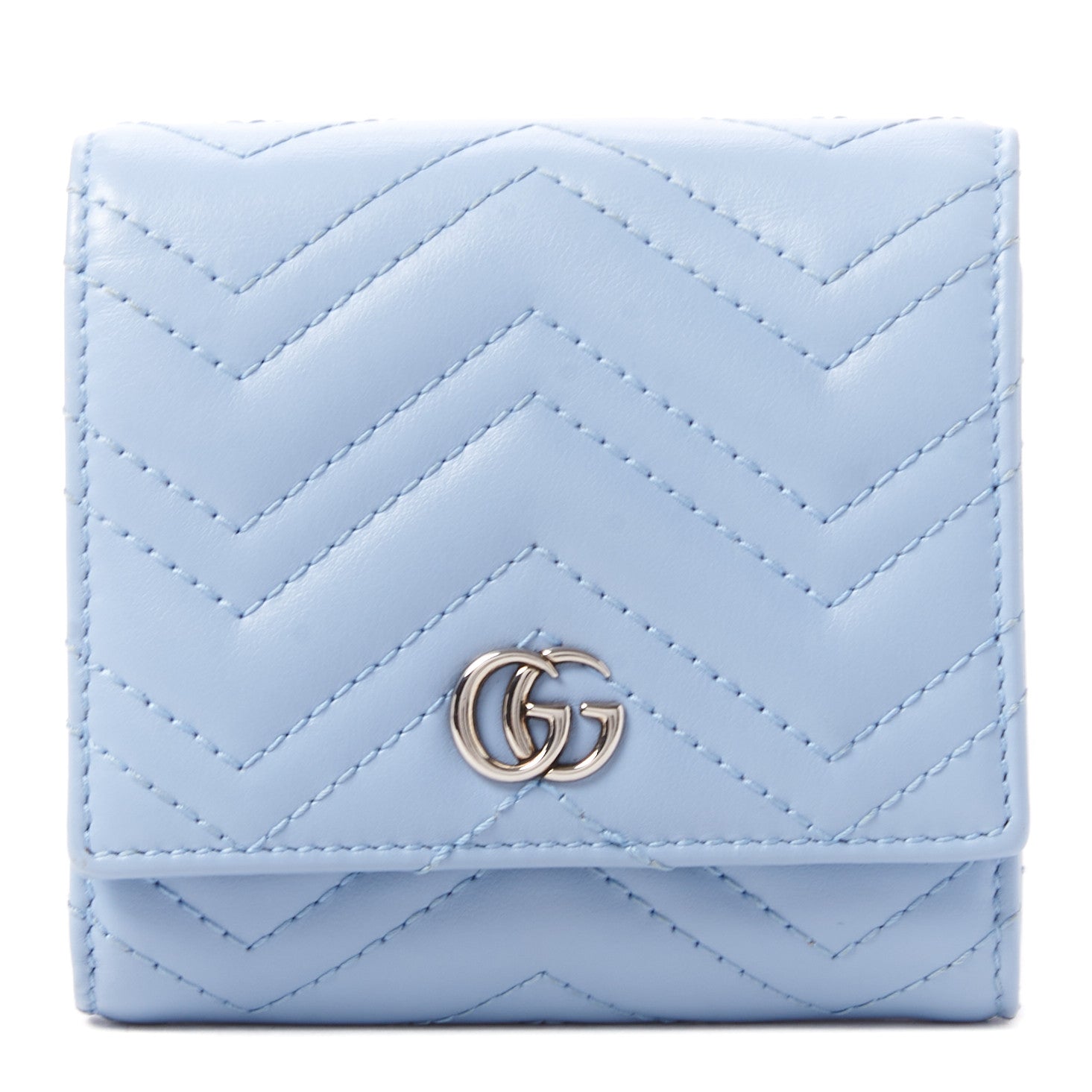 Gucci Calfskin Matelasse GG Marmont Medium Wallet Porcelain Light Blue 1 of 9