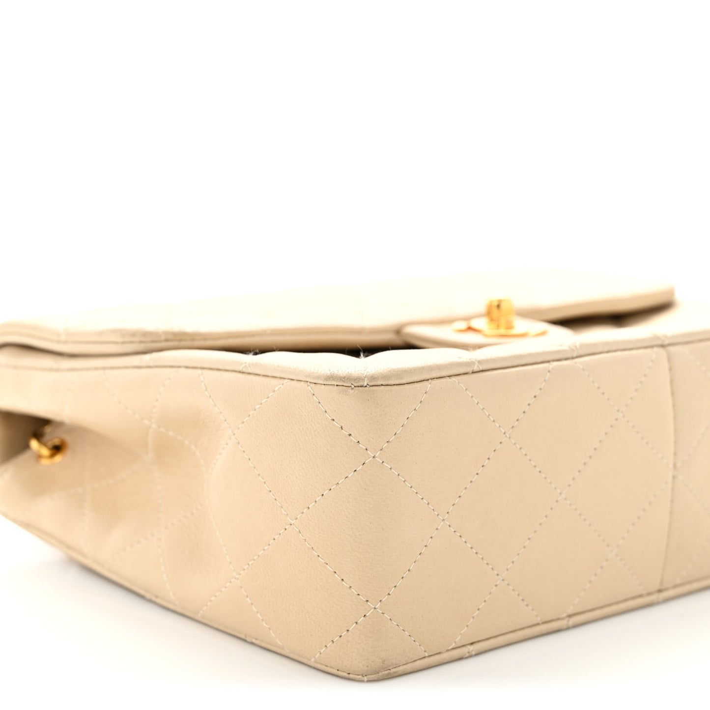Lambskin Quilted Small Single Flap Beige