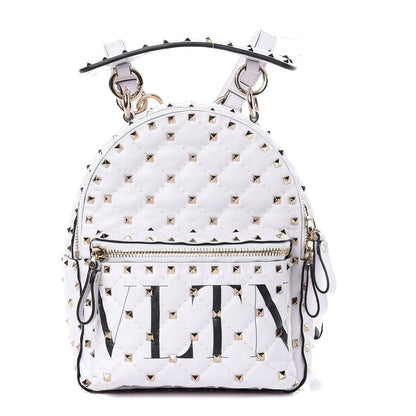 Valentino Garavani Lambskin VLTN Print Quilted Mini Rockstud Spike Backpack White 1 of 11