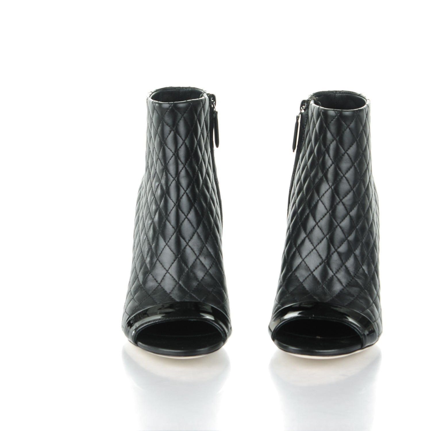 Chanel Lambskin Quilted Patent Pearl Short Boots 40 Black 2 of 7