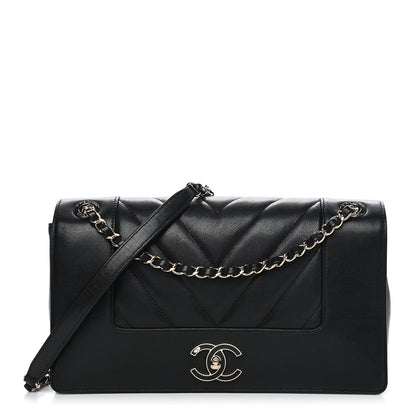Chanel Sheepskin Chevron Quilted Vintage Mademoiselle Flap Black 1 of 10