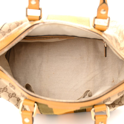 Gucci Monogram Selleria Calfskin Vintage Web Medium Boston Beige Ebony Yellow 5 of 17