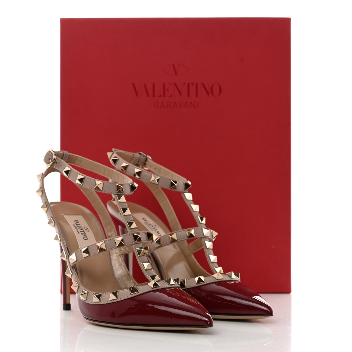 Patent Nappa Rockstud Ankle Strap 100mm Pumps 36 Rubin Poudre