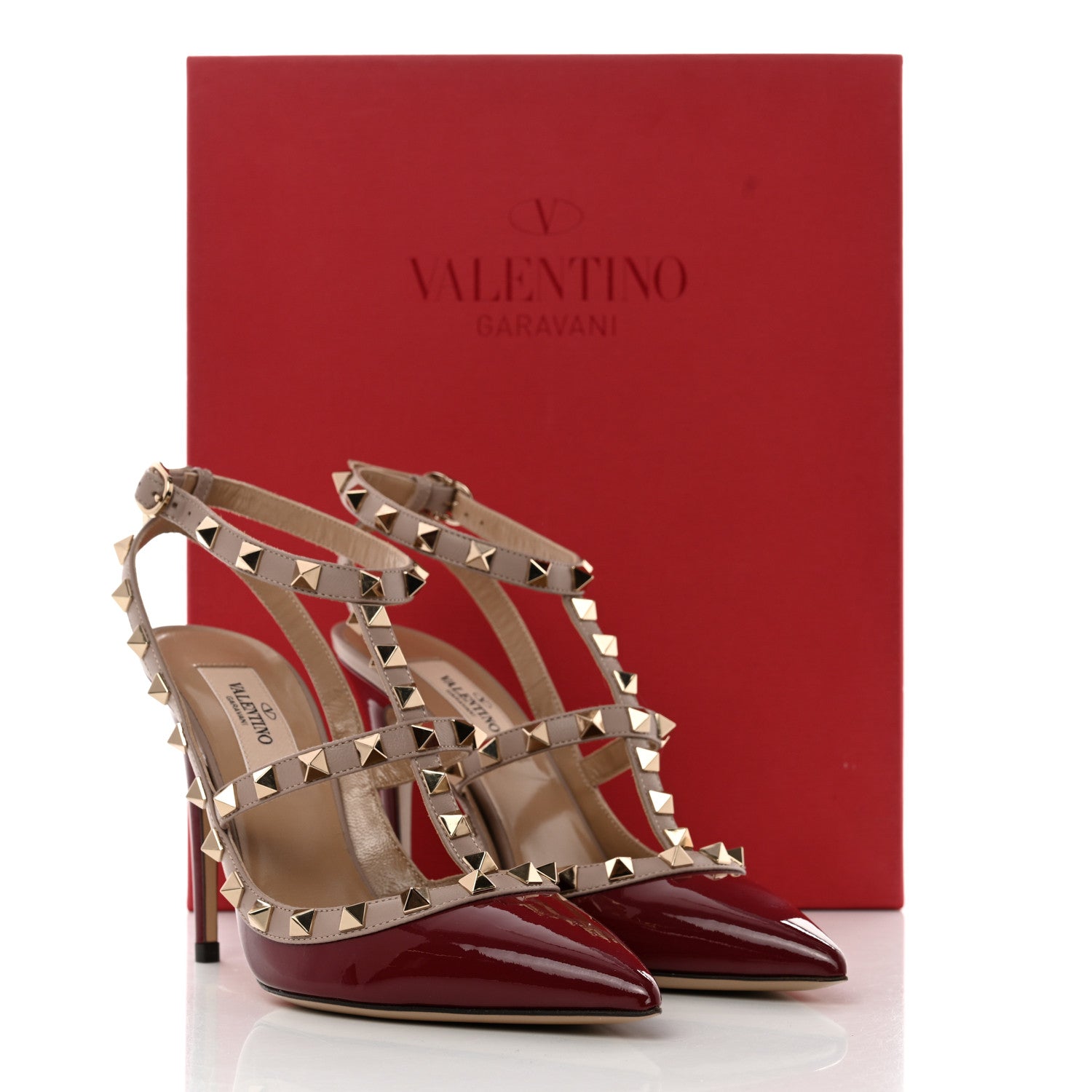 Valentino Garavani Patent Nappa Rockstud Ankle Strap 100mm Pumps 36 Rubin Poudre 9 of 9