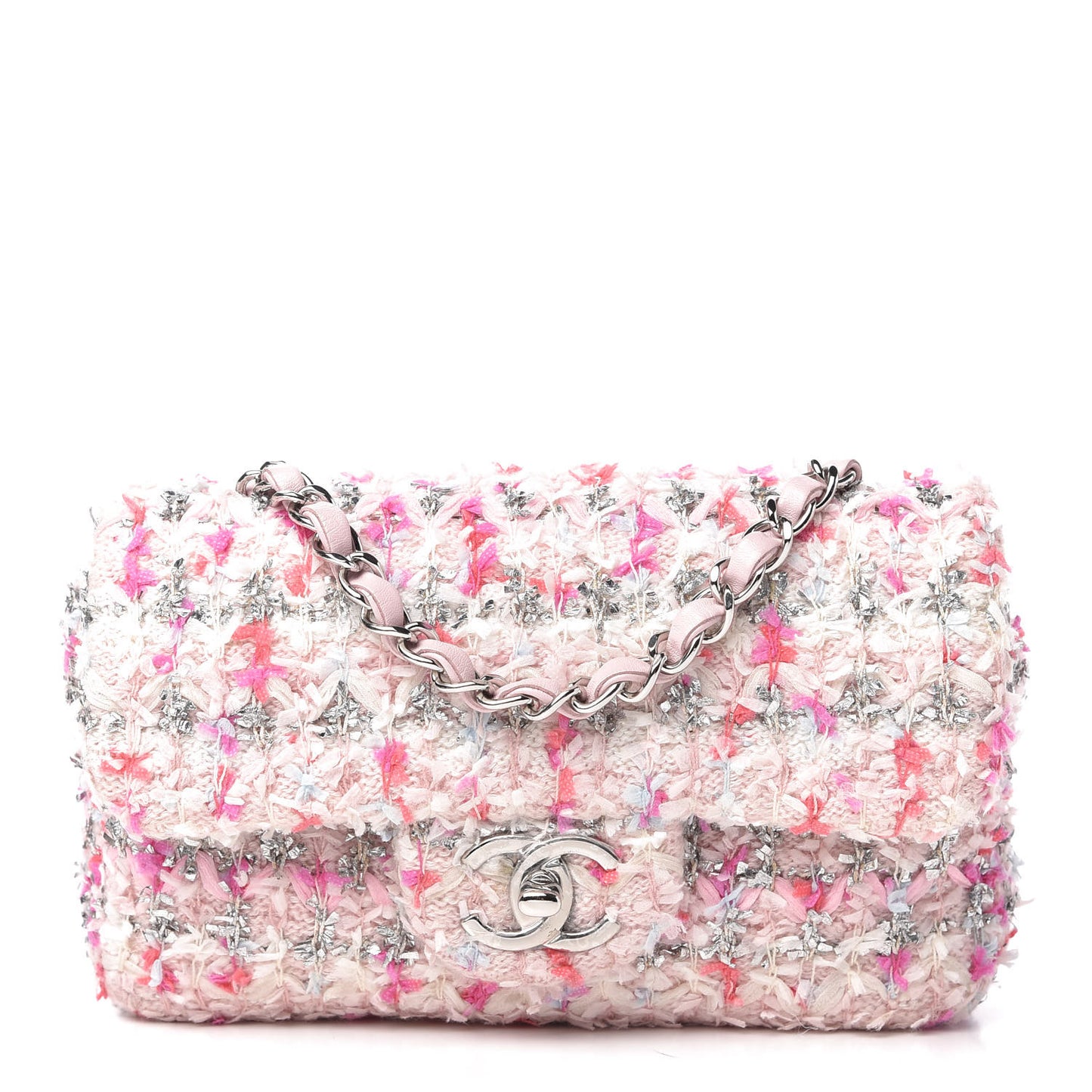 Tweed Quilted Mini Rectangular Flap Light Pink Silver Blue
