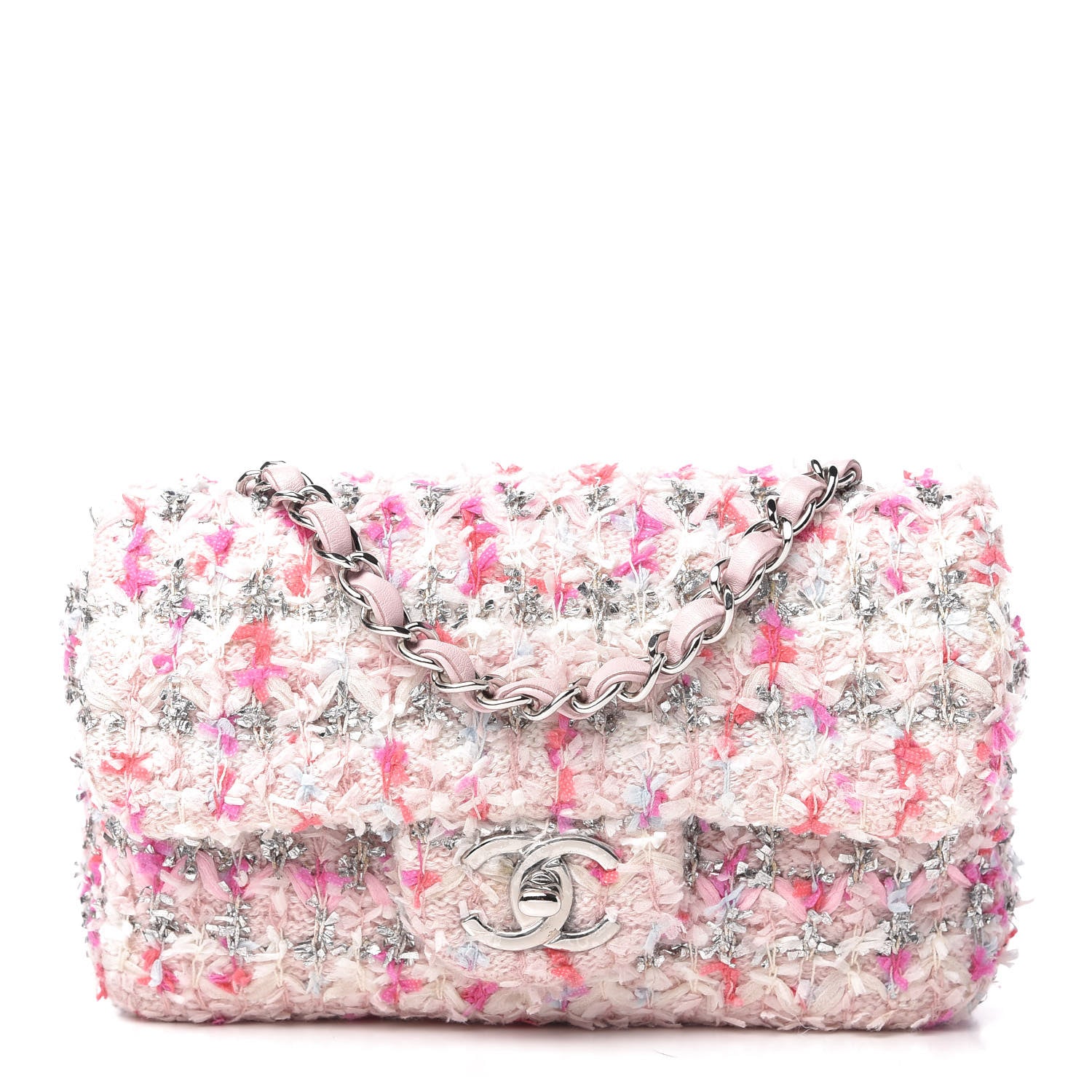 Chanel Tweed Quilted Mini Rectangular Flap Light Pink Silver Blue 1 of 10