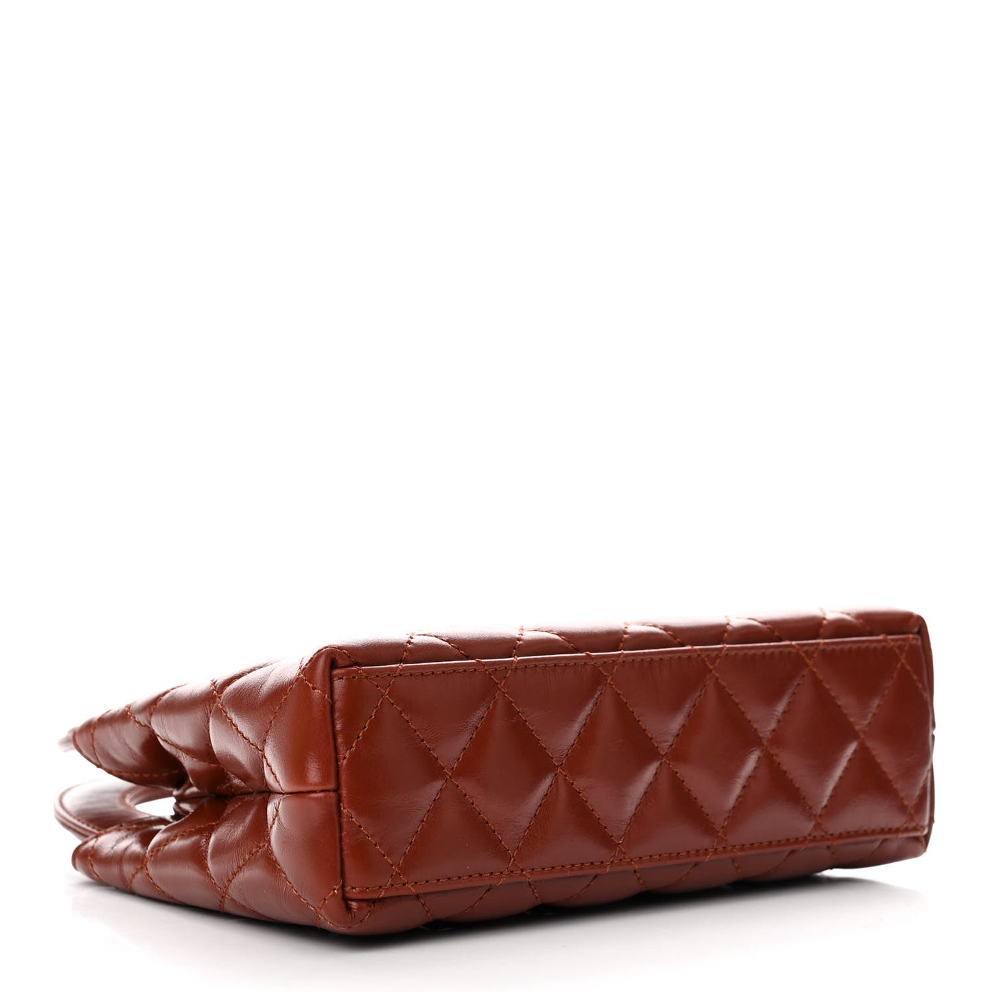Shiny Aged Calfskin Quilted Nano Kelly Shopper Brown