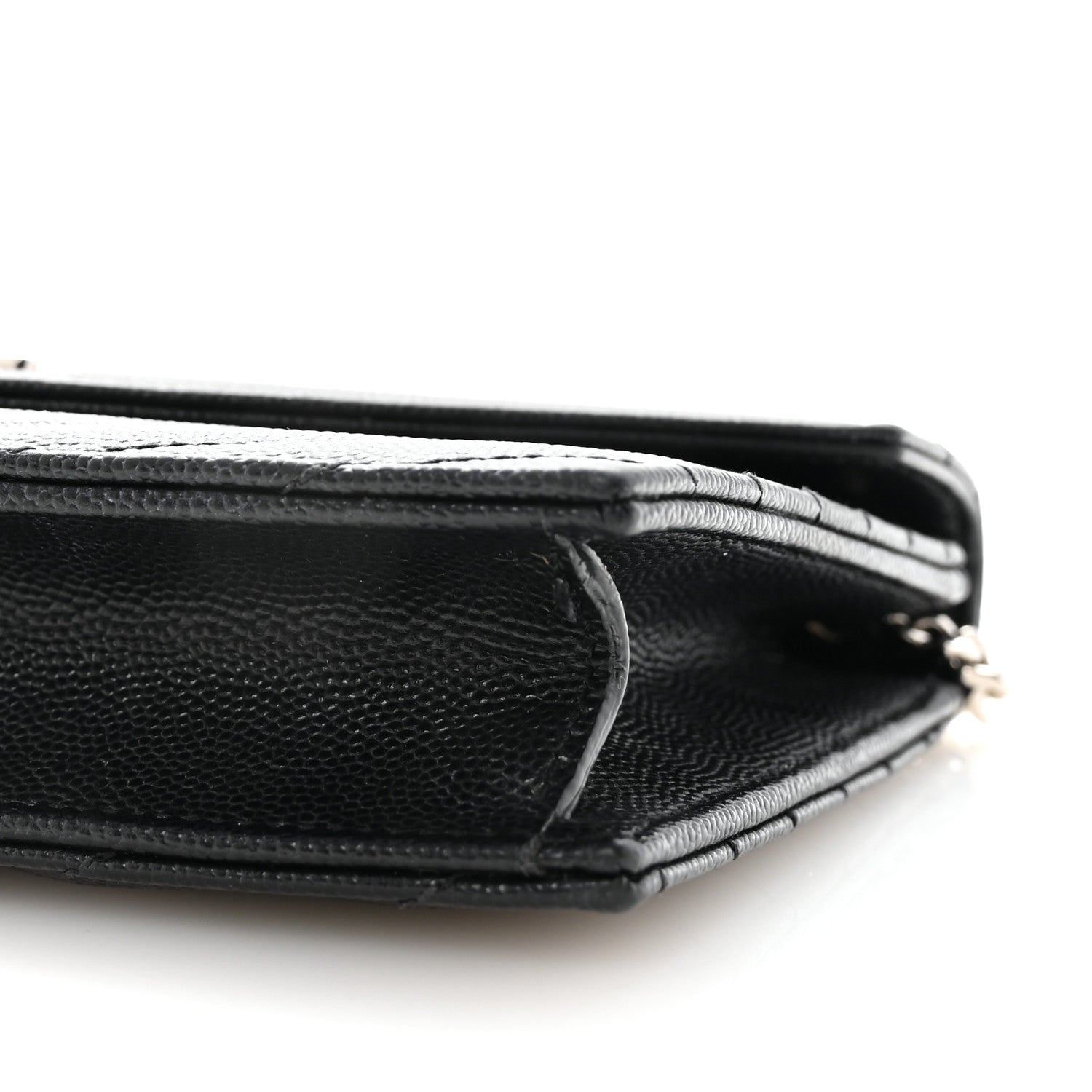 Saint Laurent Grain De Poudre Matelasse Chevron Monogram Envelope Chain Wallet Black 10 of 10