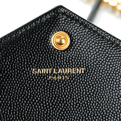 Saint Laurent Grain De Poudre Matelasse Chevron Monogram Envelope Chain Wallet Black 6 of 8