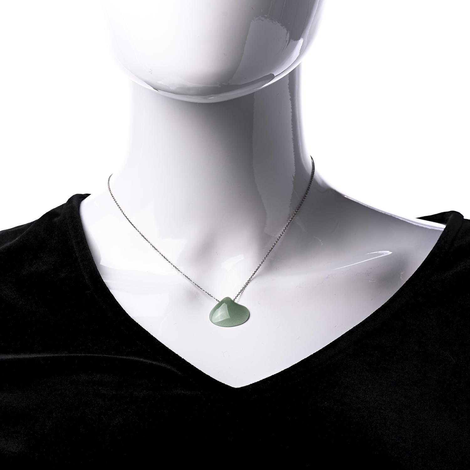 Tiffany Sterling Silver Green Aventurine Elsa Peretti Cat Island Isle Shell Pendant Necklace 2 of 8