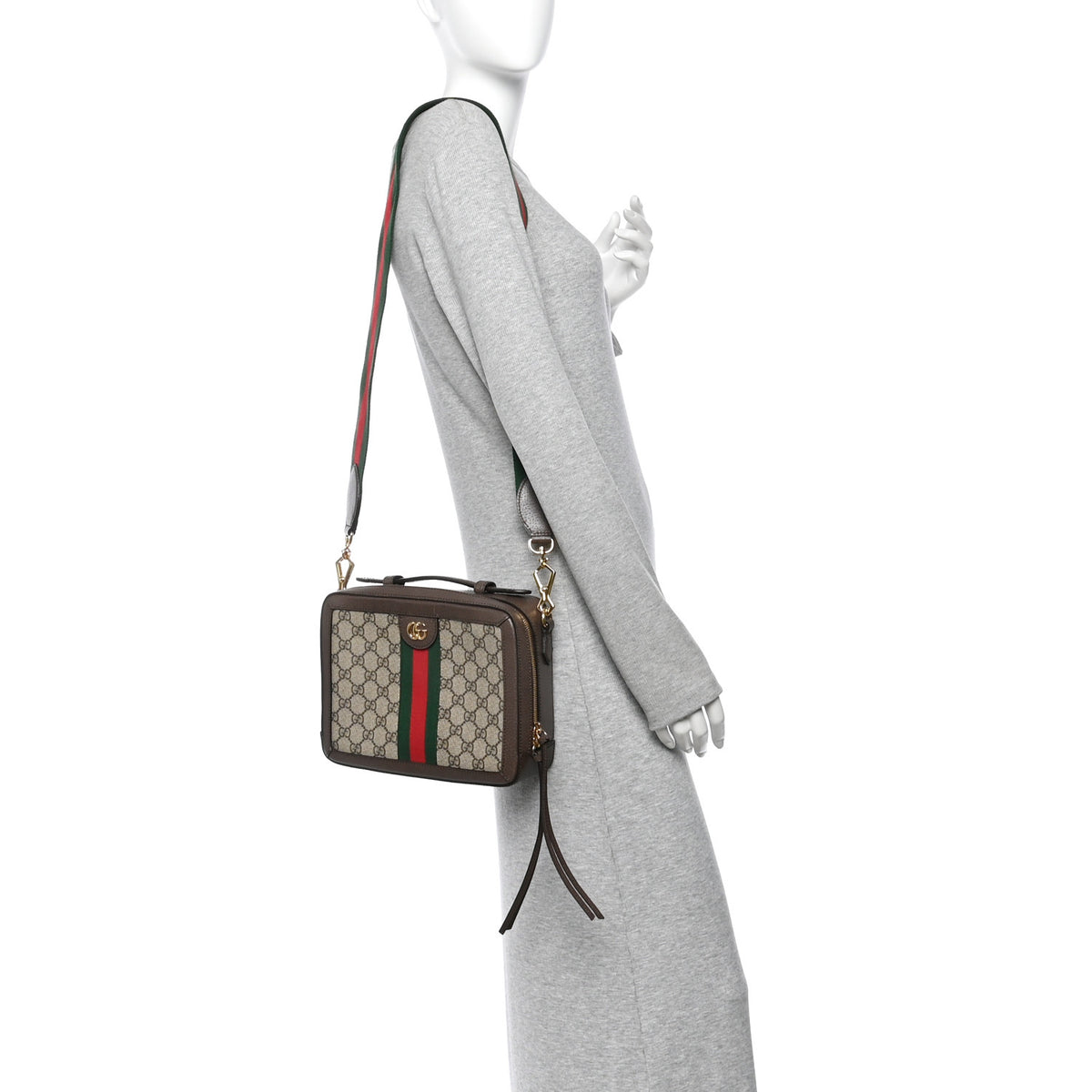 Gucci GG Supreme Monogram Web Small Ophidia Top Handle Shoulder Bag Brown 2 of 14