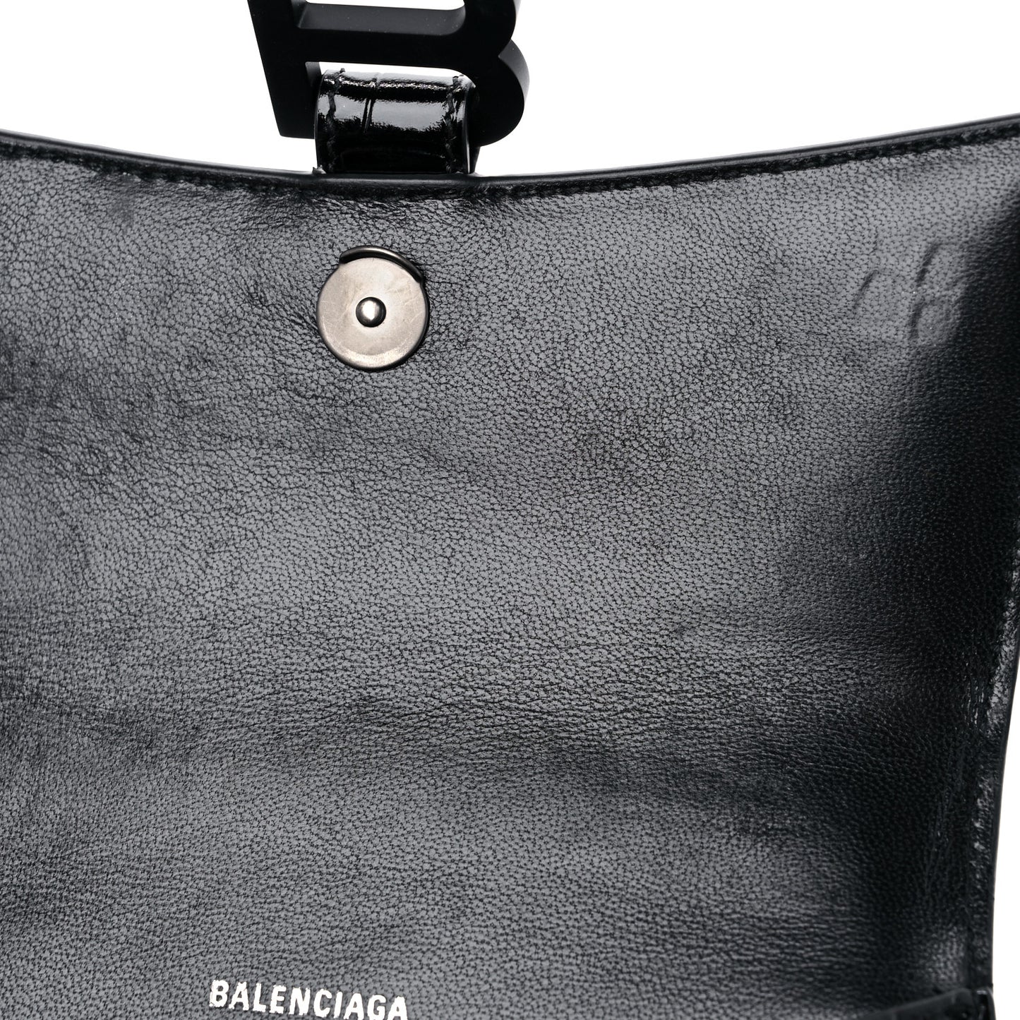 Shiny Calfskin Monochrome Crocodile Embossed Hourglass Top Handle Bag XS Black