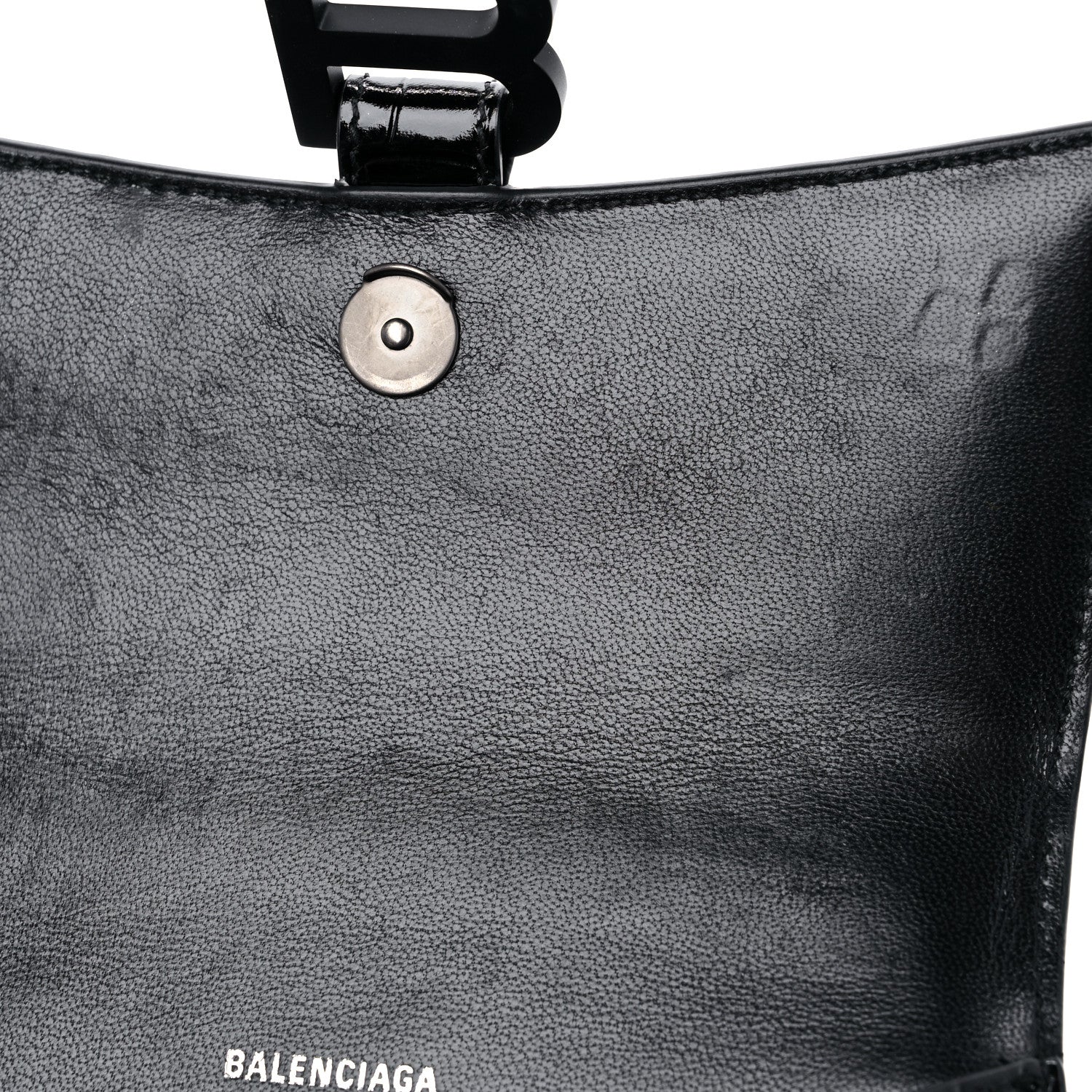 Balenciaga Shiny Calfskin Monochrome Crocodile Embossed Hourglass Top Handle Bag XS Black 10 of 11