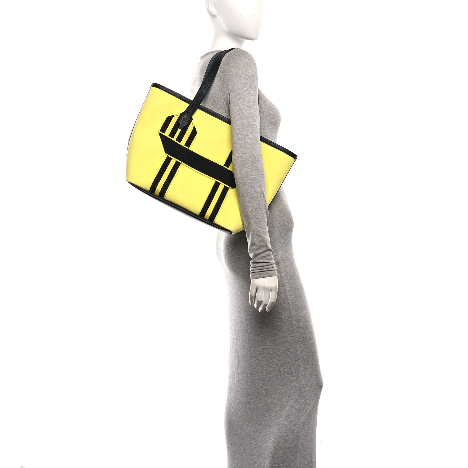 Hermes Militaire Canvas Taurillon Clemence  Wooly Wooly Pursangle MM Tote Jaune Black 2 of 10