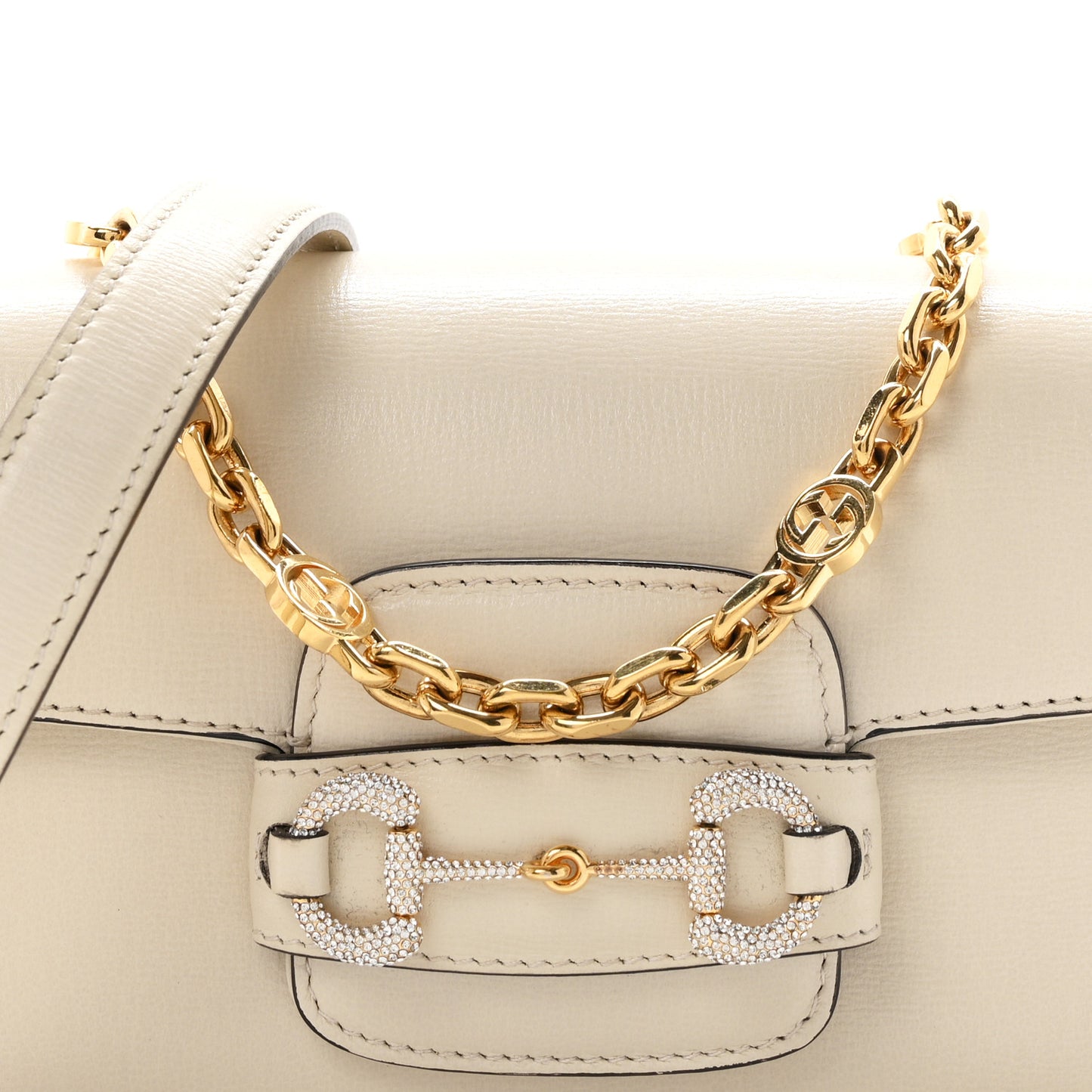 Azalea Calfskin Crystal Small Horsebit 1955 Chain Shoulder Bag White