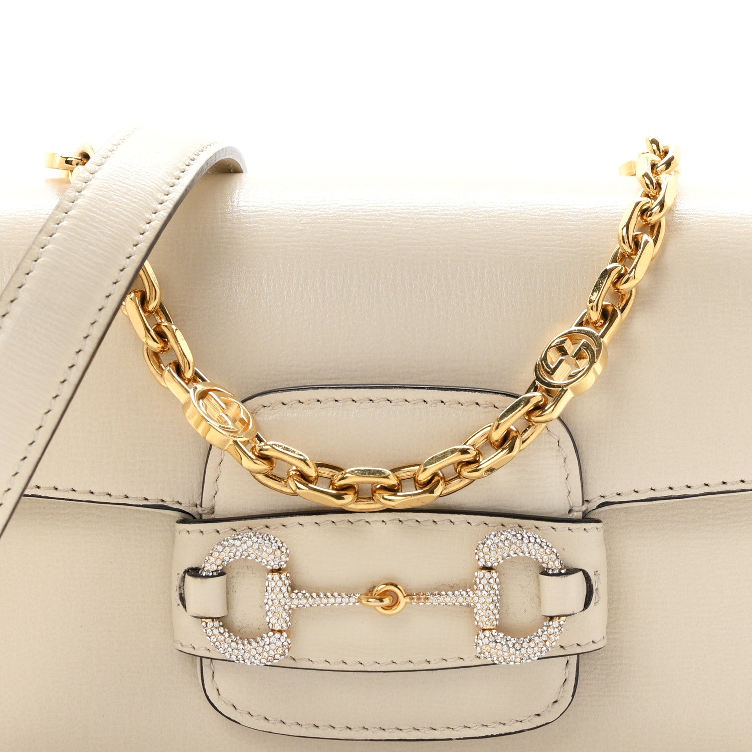 Gucci Azalea Calfskin Crystal Small Horsebit 1955 Chain Shoulder Bag White 8 of 10