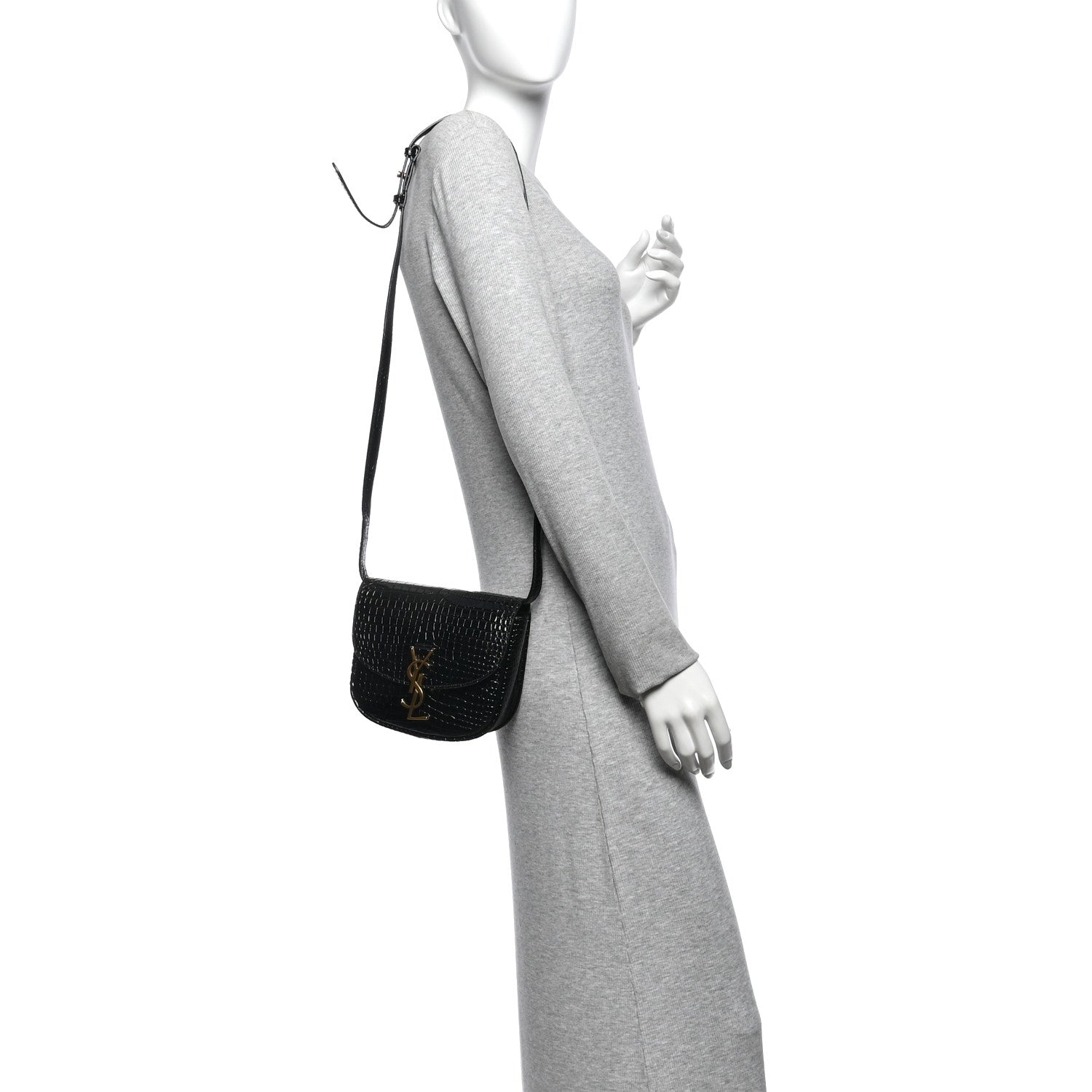 Saint Laurent Crocodile Embossed Calfskin Small Kaia Satchel Black 2 of 11