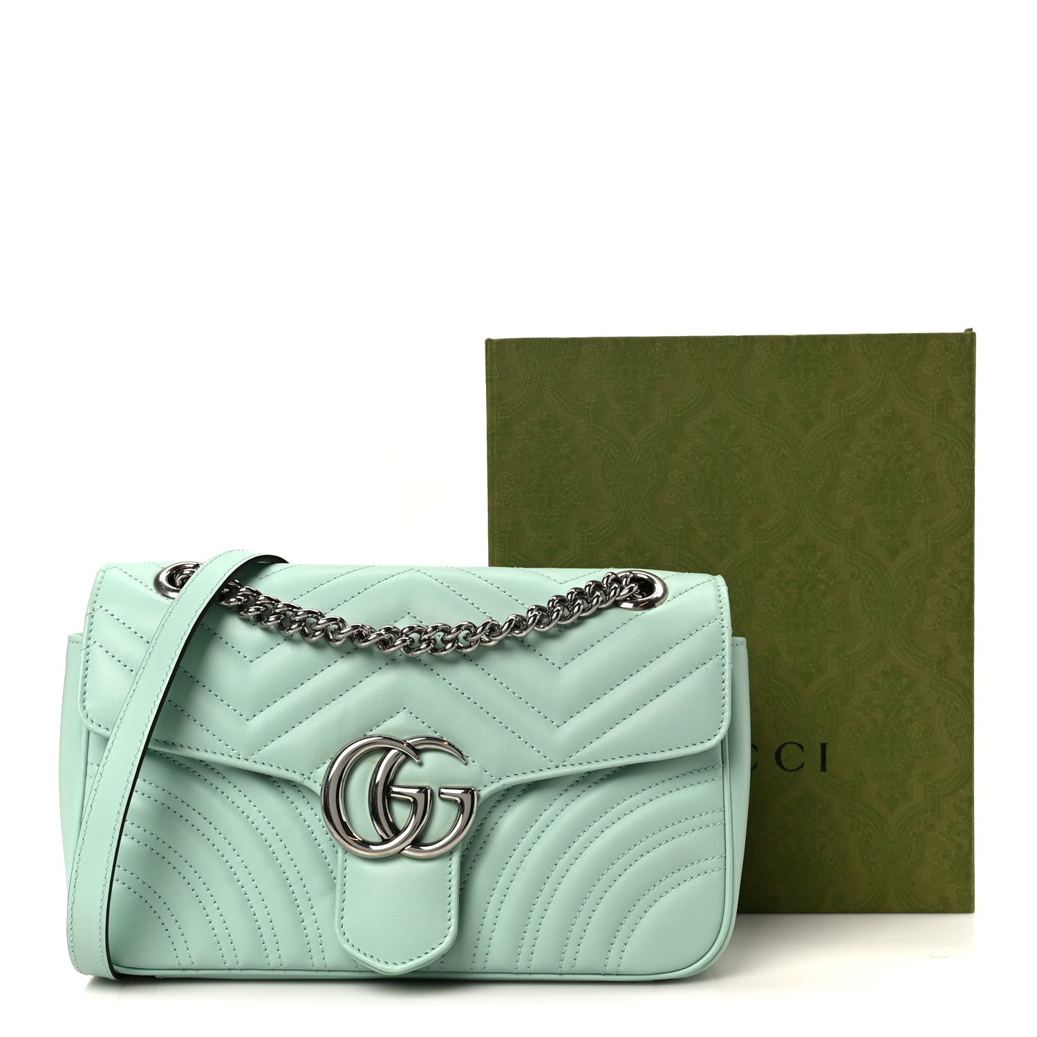 Gucci Calfskin Matelasse Small GG Marmont Shoulder Bag Water Green 12 of 12