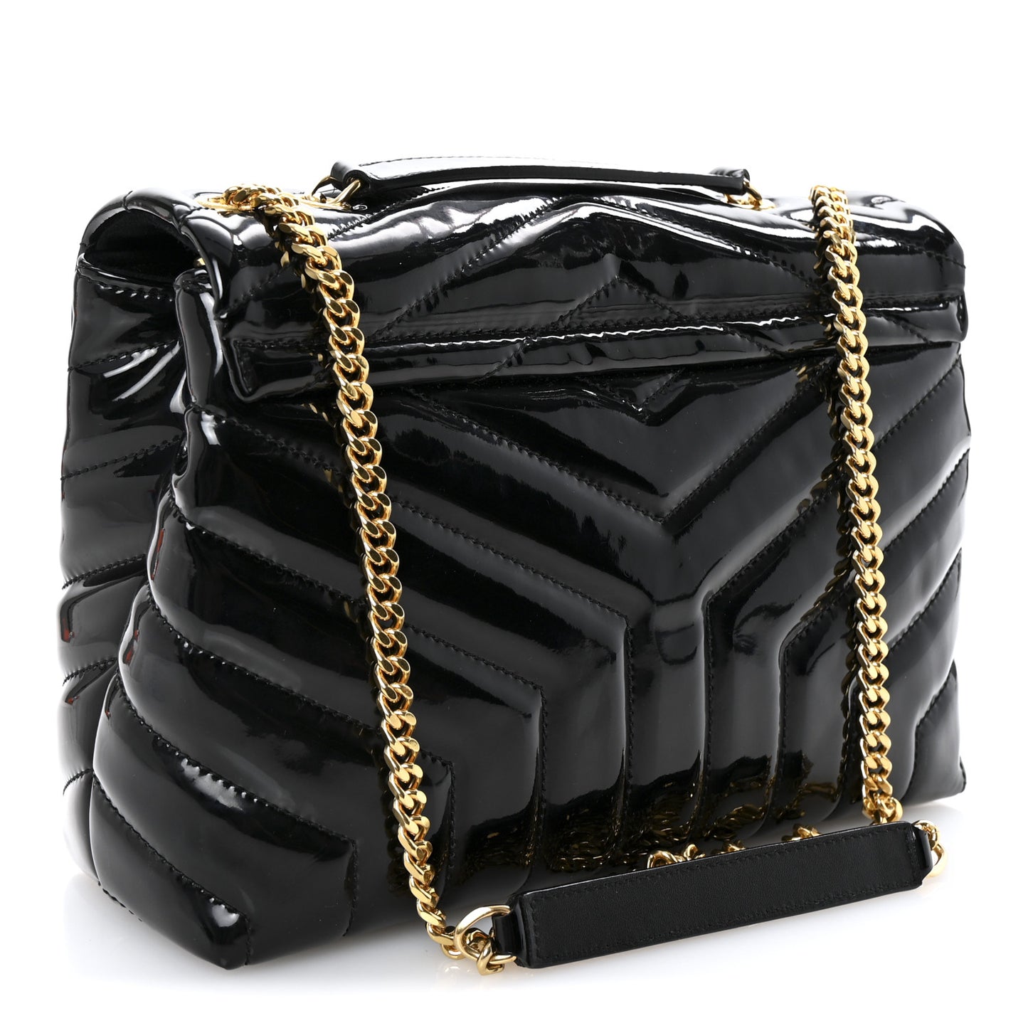 Patent Y Quilted Monogram Small Loulou Chain Satchel Black