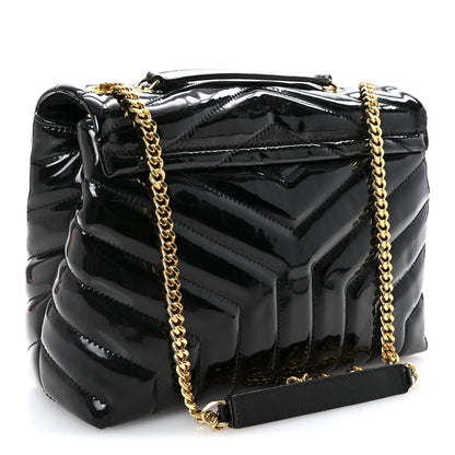 Saint Laurent Patent Y Quilted Monogram Small Loulou Chain Satchel Black 3 of 11