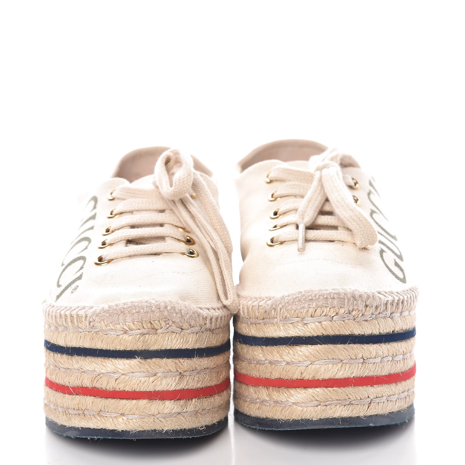 Gucci Canvas Logo Lace-Up Platform Espadrilles 35 Greggio Grege 2 of 18