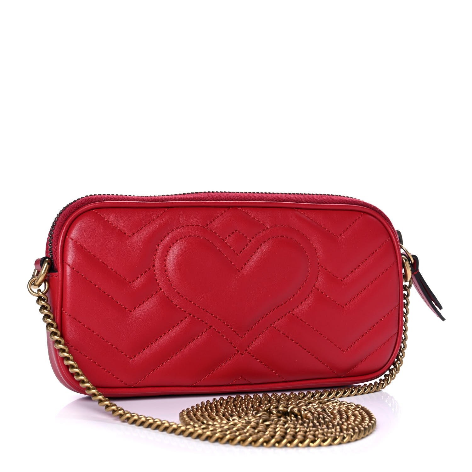 Gucci Calfskin Matelasse Mini GG Marmont Chain Crossbody Bag Hibiscus Red 3 of 11