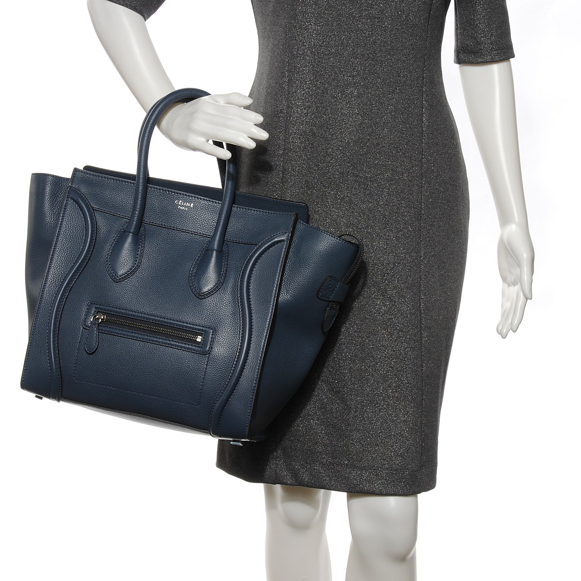 Celine Drummed Calfskin Mini Luggage Navy Blue 2 of 8