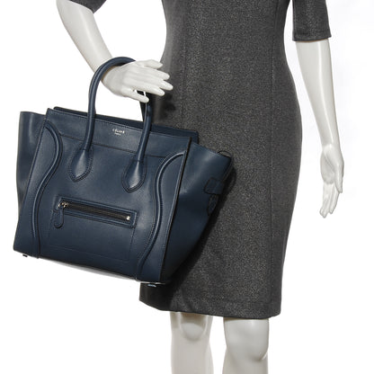 Celine Drummed Calfskin Mini Luggage Navy Blue 2 of 8