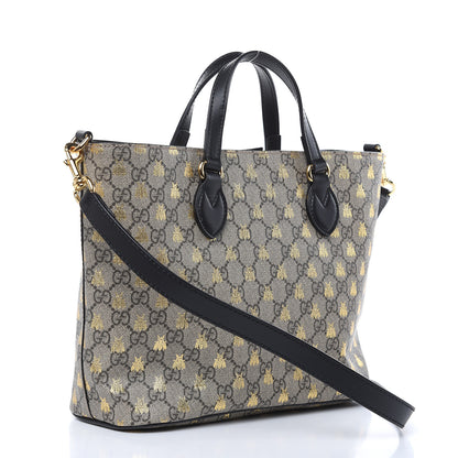 Gucci Soft GG Supreme Monogram Bees Small Crossbody Tote Beige Oro Black 3 of 9