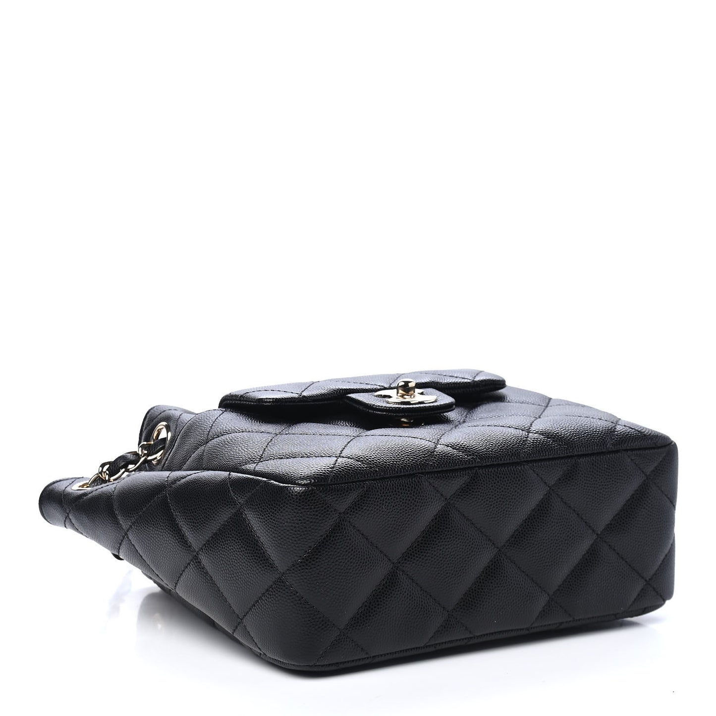 Caviar Quilted Flap Bucket Bag Black