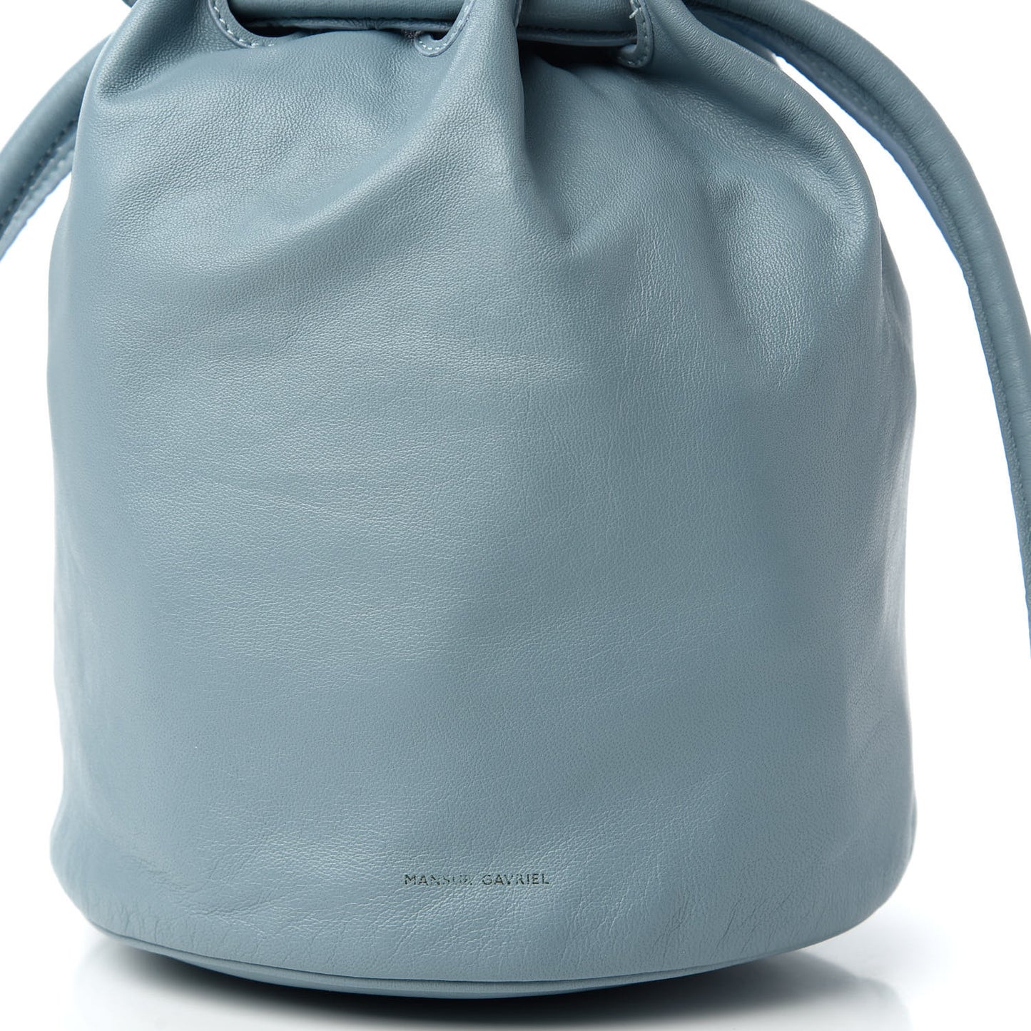 Lambskin Drawstring Bucket Pouch Bag Grey Blue