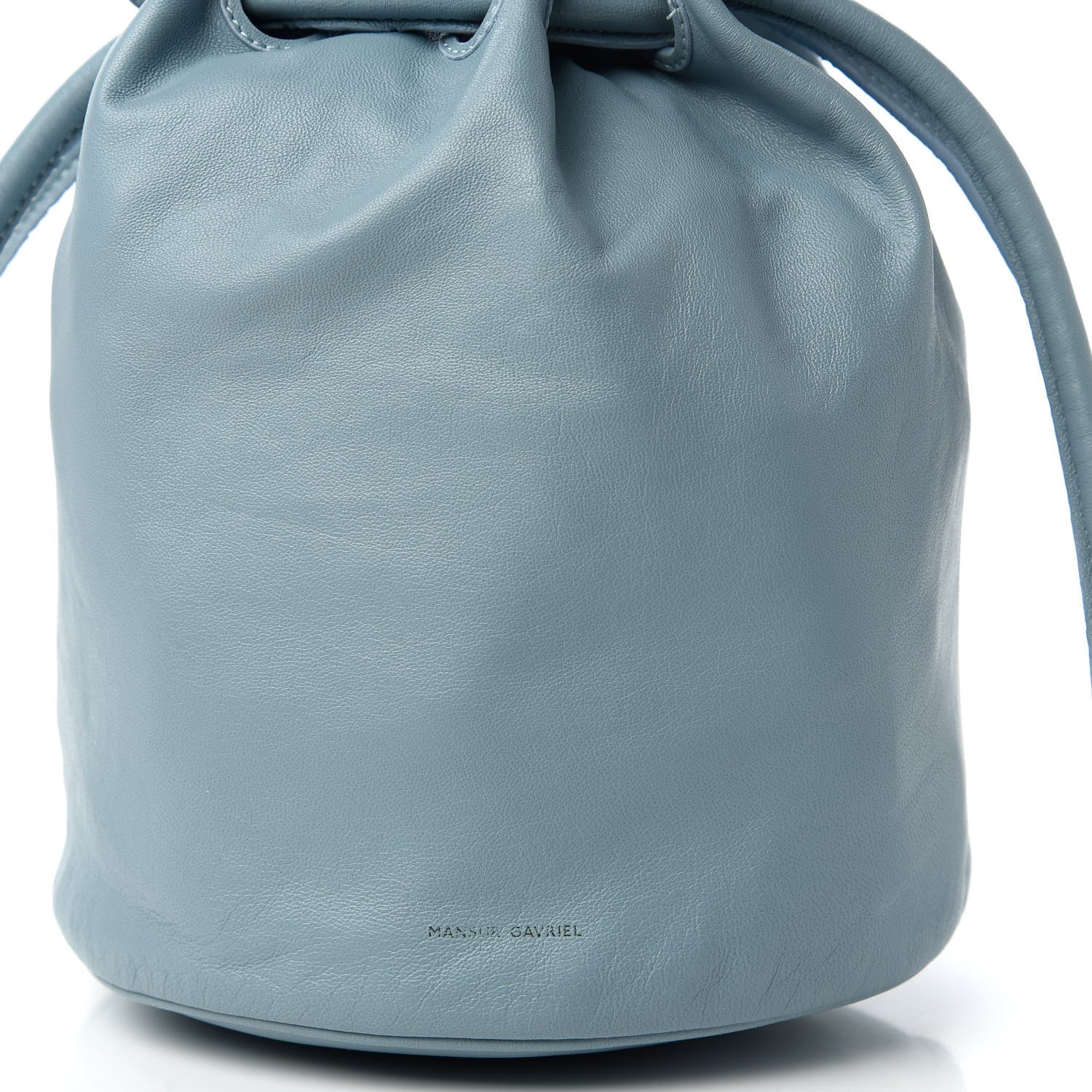 Mansur Gavriel Lambskin Drawstring Bucket Pouch Bag Grey Blue 9 of 10